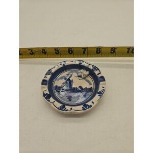VTG Hand Painted Blue Delft Windmill Porcelain Ashtray Tiny Dutch Shoes Clogs